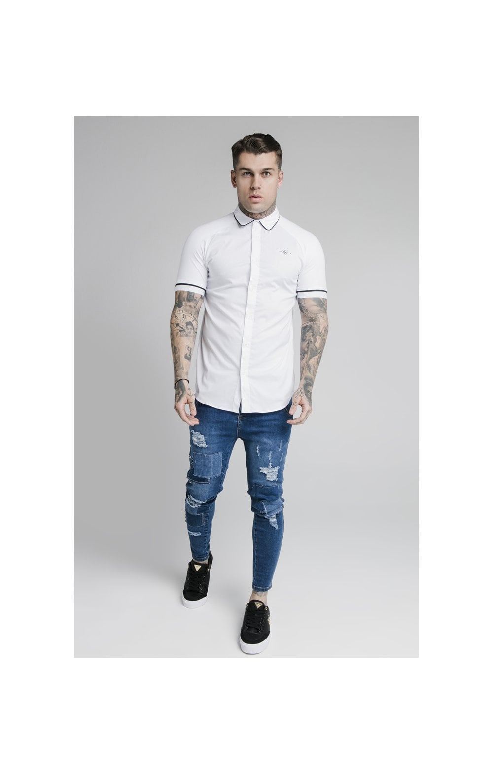 SikSilk S/S Piping Inset Cuff Shirt - White (3)