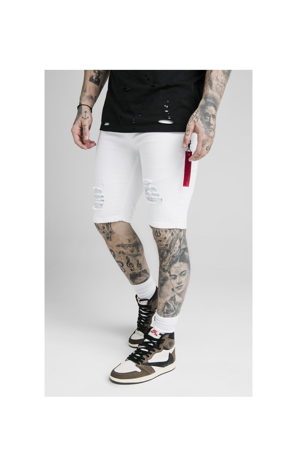 SikSilk Distressed Denim Flight Shorts White SikSilk IE