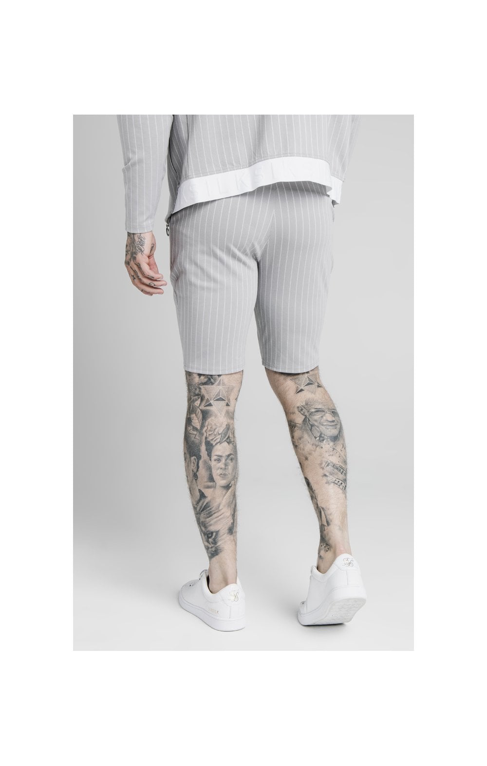 SikSilk Dual Stripe Poly Shorts - Grey & White (1)
