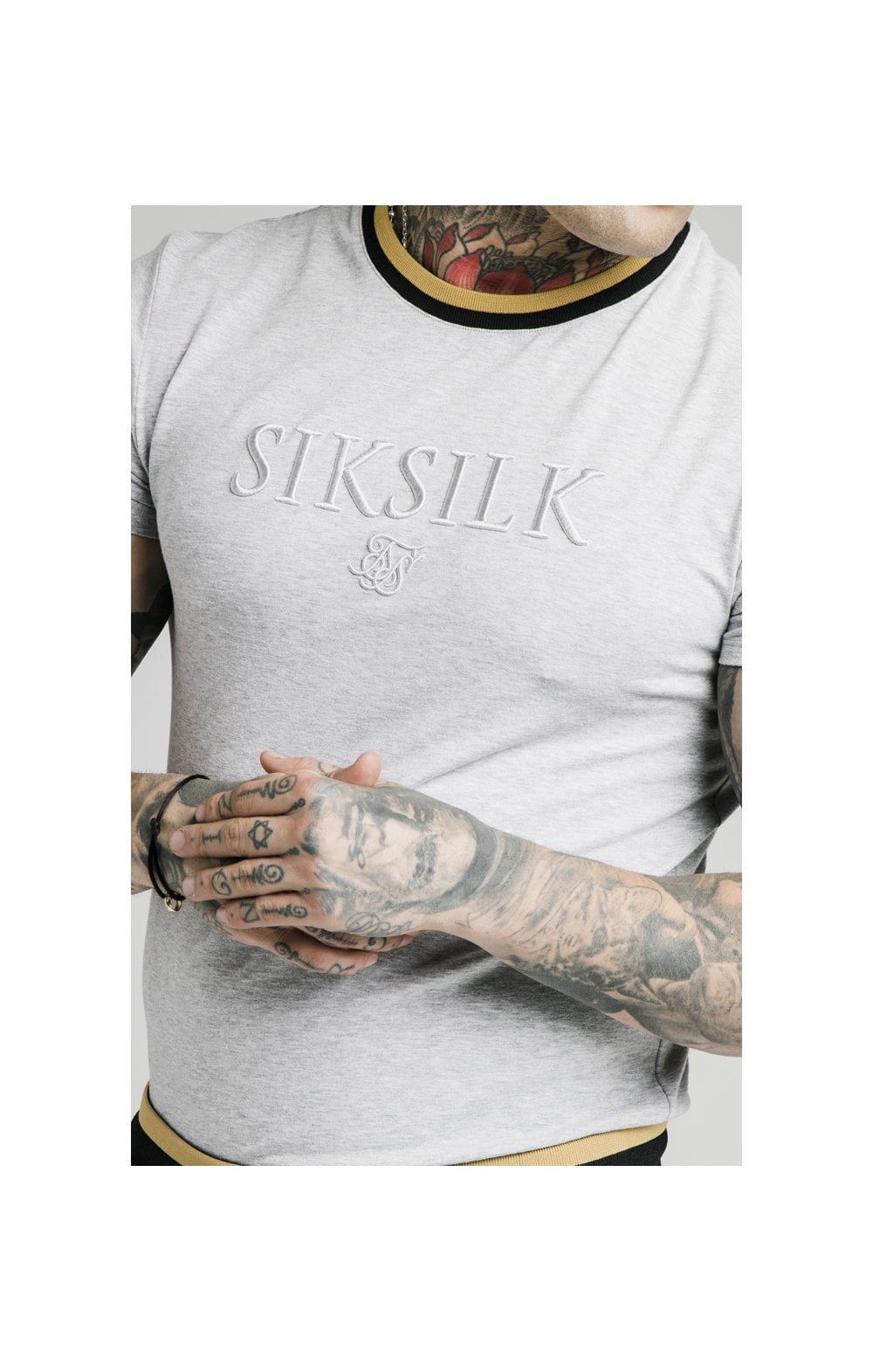 SikSilk Straight Hem Gym Tee - Grey,Black & Gold (1)