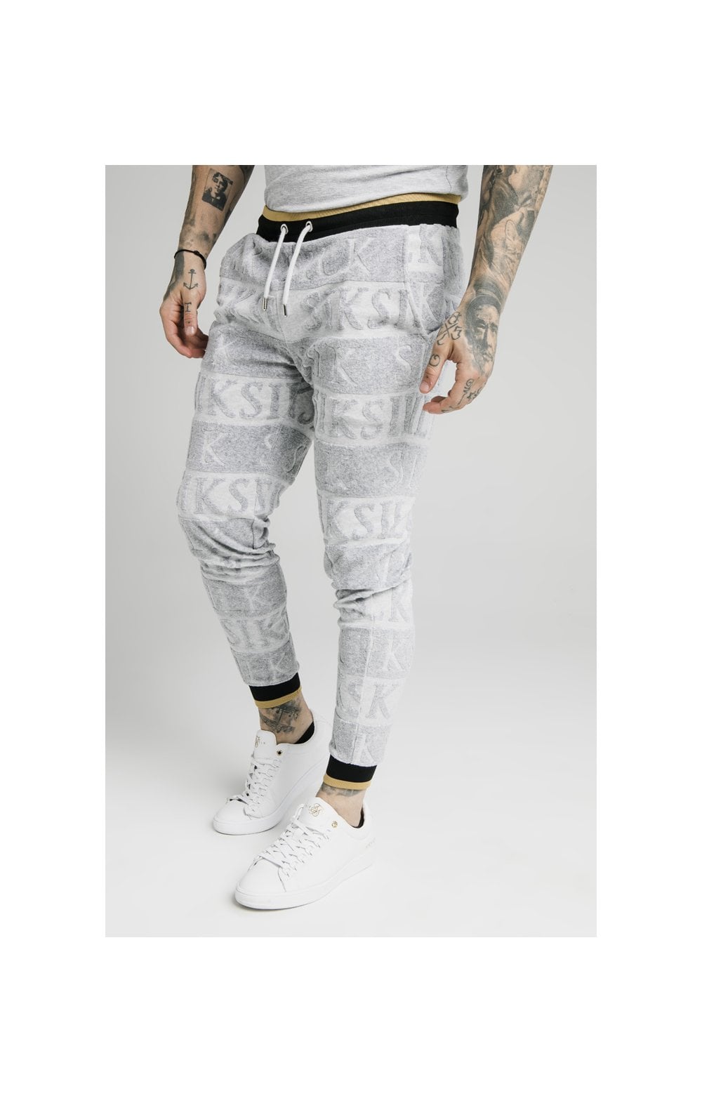 SikSilk Inverse Fitted Joggers - Grey,Black & Gold