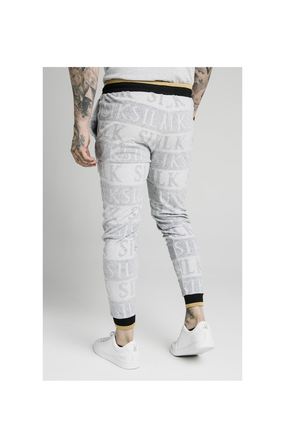 Load image into Gallery viewer, SikSilk Inverse Fitted Joggers - Grey,Black &amp; Gold (1)