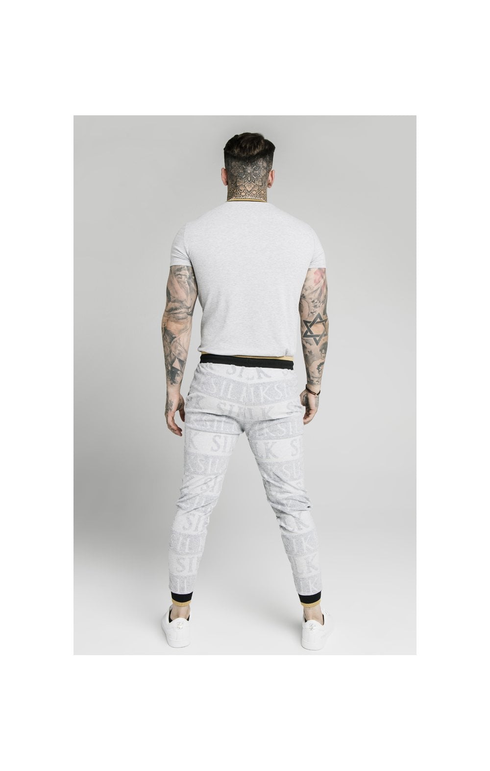 Load image into Gallery viewer, SikSilk Inverse Fitted Joggers - Grey,Black &amp; Gold (3)