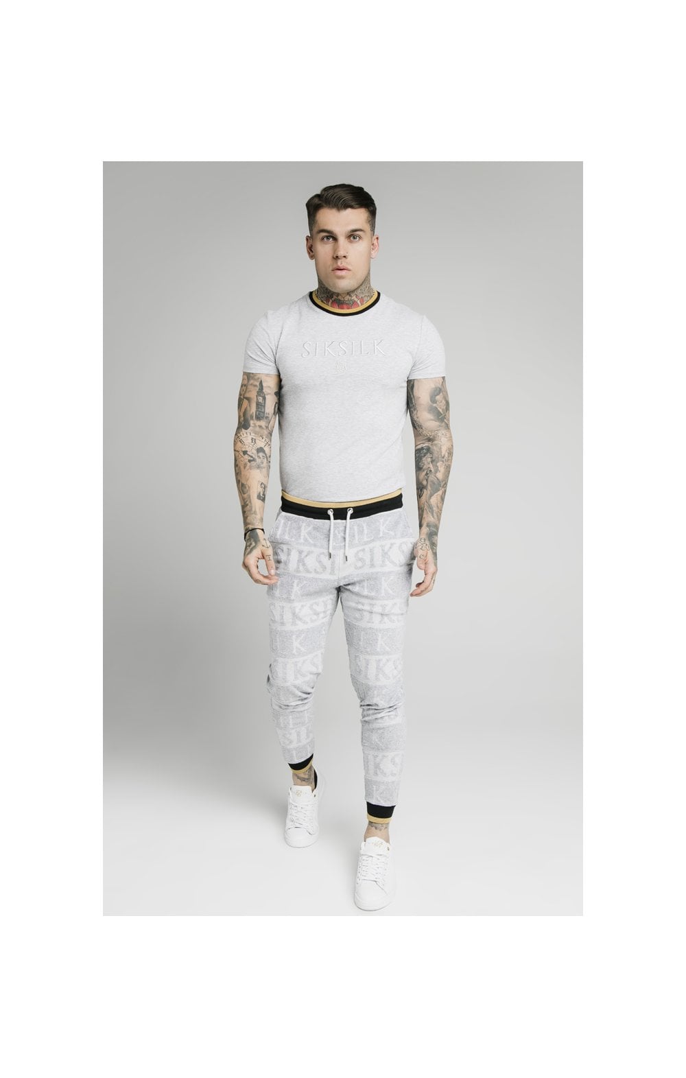 Load image into Gallery viewer, SikSilk Inverse Fitted Joggers - Grey,Black &amp; Gold (4)