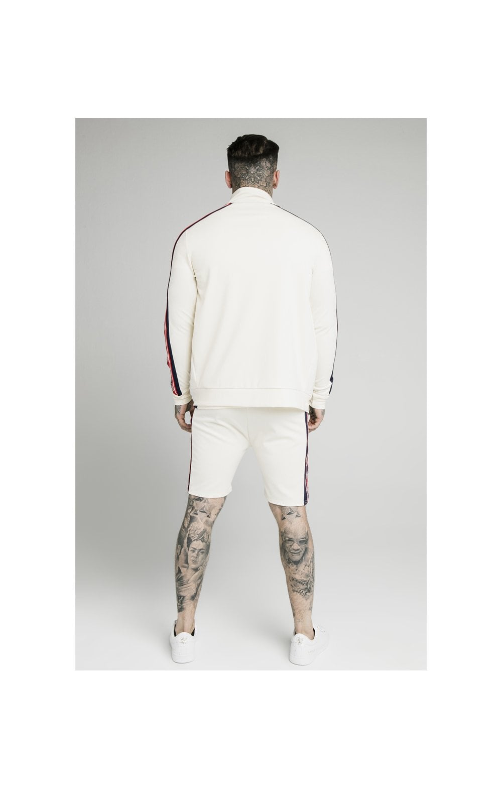 SikSilk Retro Funnel Neck Tape Zip Through Track Top - Off White (3)