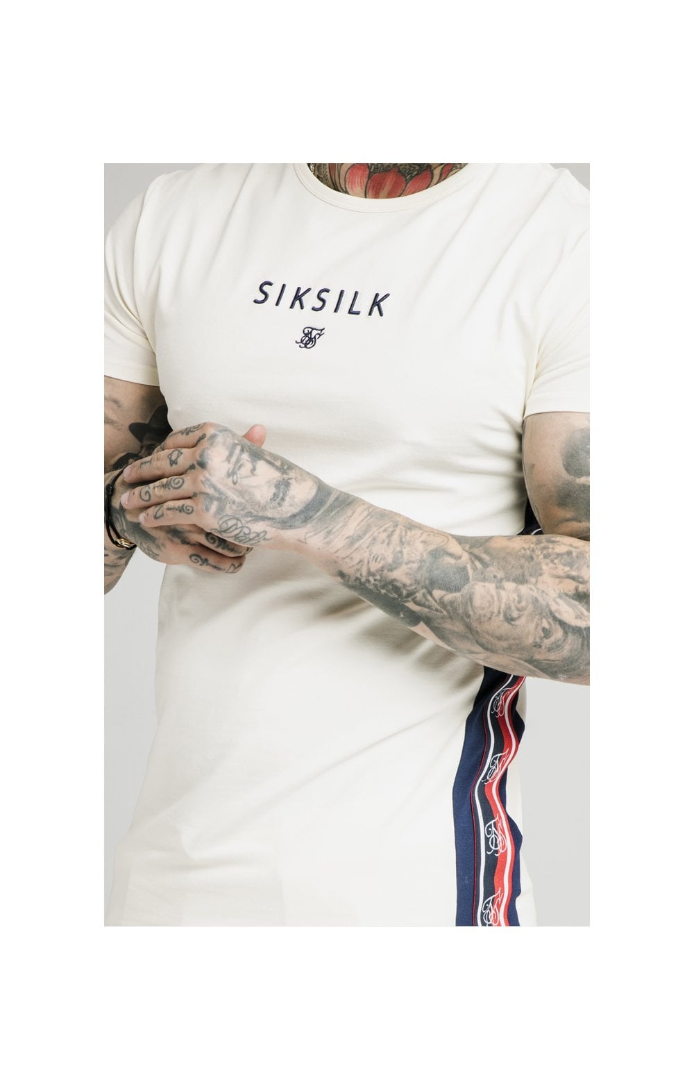 SikSilk S/S Retro Essential Tape Tee - Off White (1)