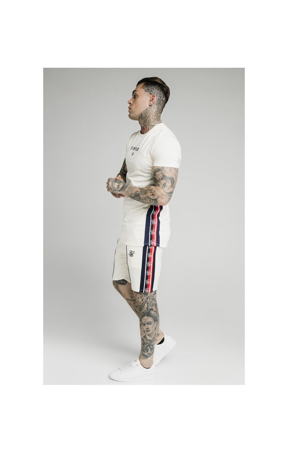 SikSilk S/S Retro Essential Tape Tee - Off White (4)