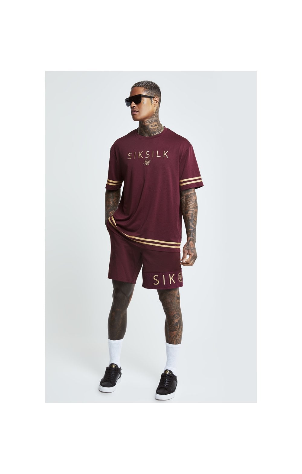 SikSilk S S Signature Oversize Essentials Tee Burgundy Gold SikSilk IE