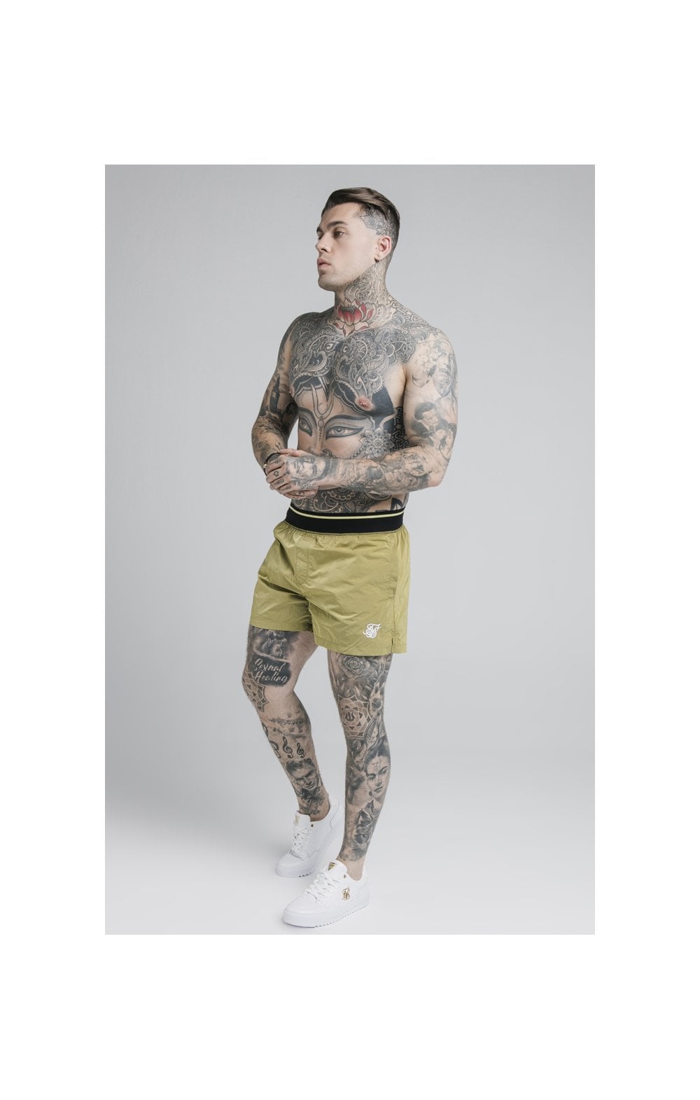 Load image into Gallery viewer, SikSilk Adapt Crushed Nylon Swim Shorts - Khaki (2)