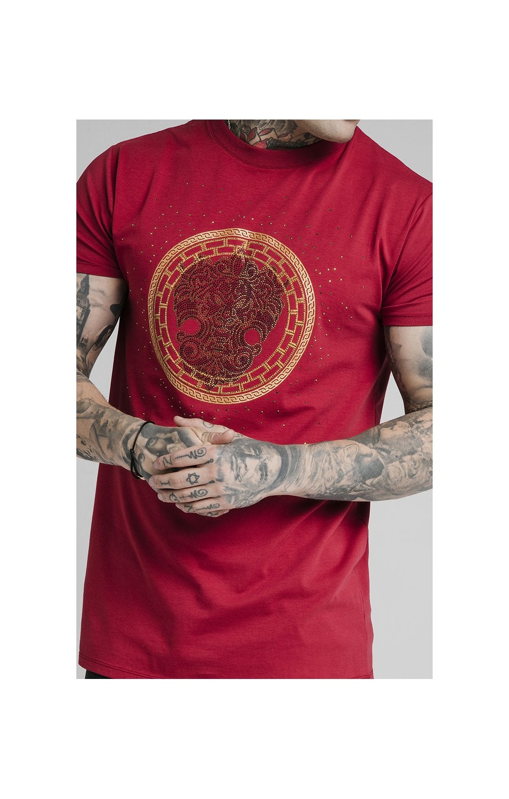 SikSilk Rhinestone Lion Tee - Deep Red