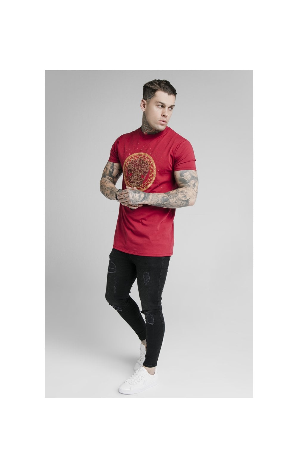 SikSilk Rhinestone Lion Tee - Deep Red (2)