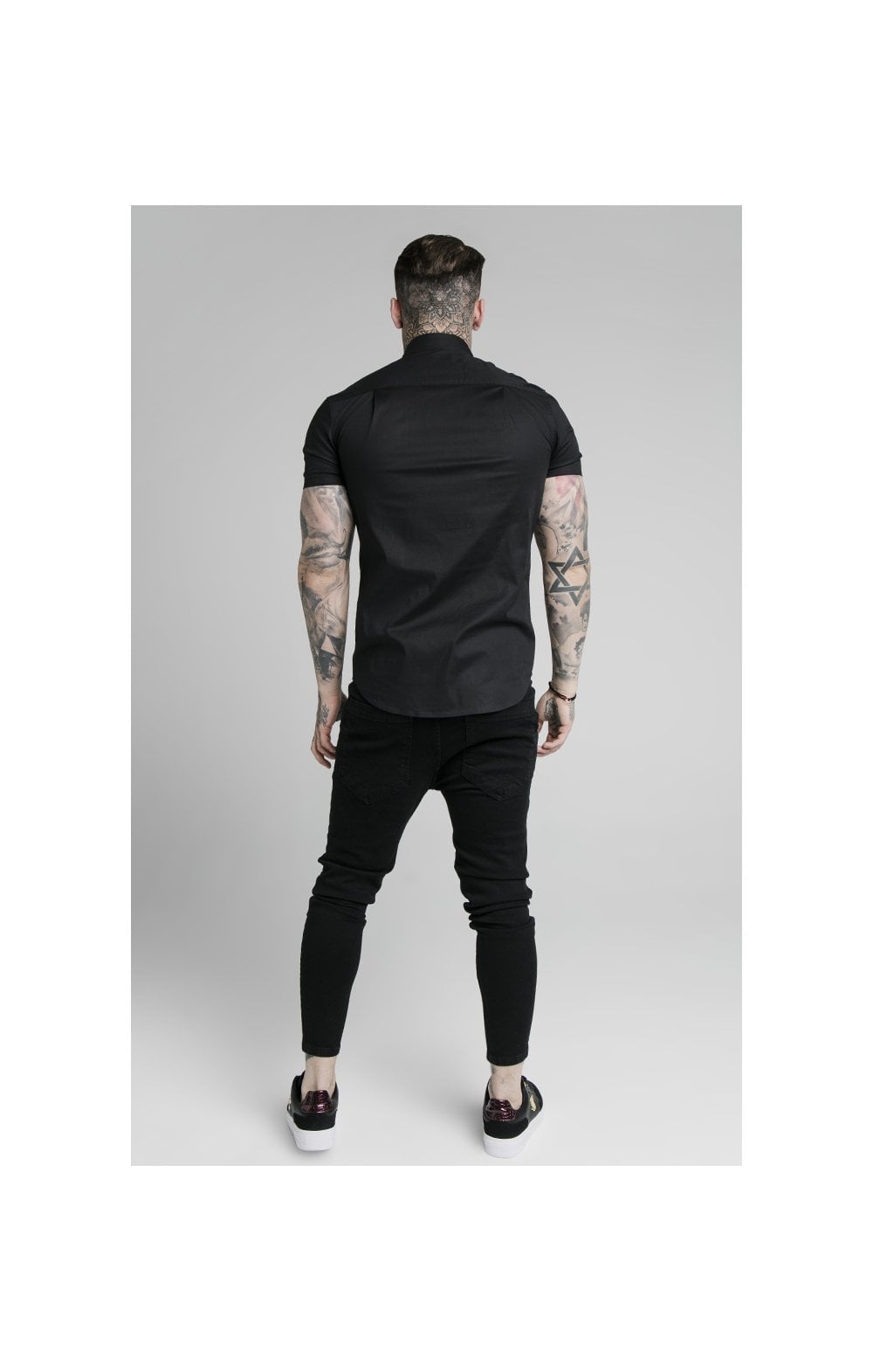 Load image into Gallery viewer, SikSilk S/S Woven Tape Placket Shirt - Black (3)