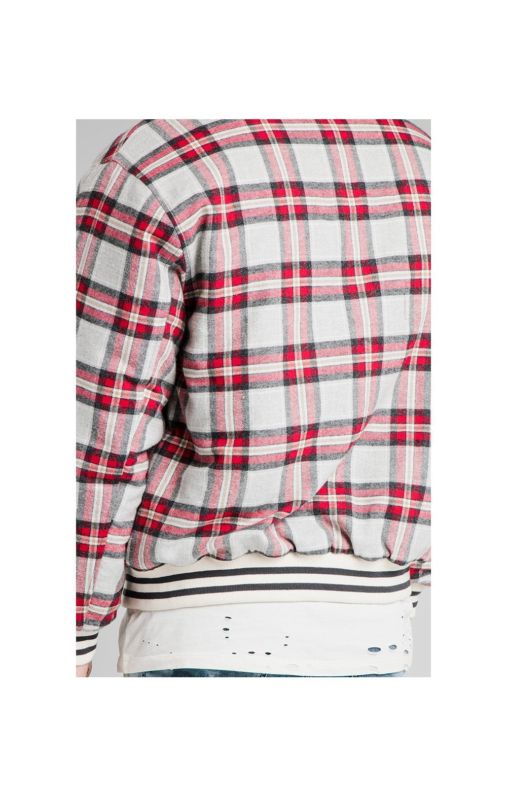 SikSilk Oversize Flannel Check Bomber - Grey & Red (2)