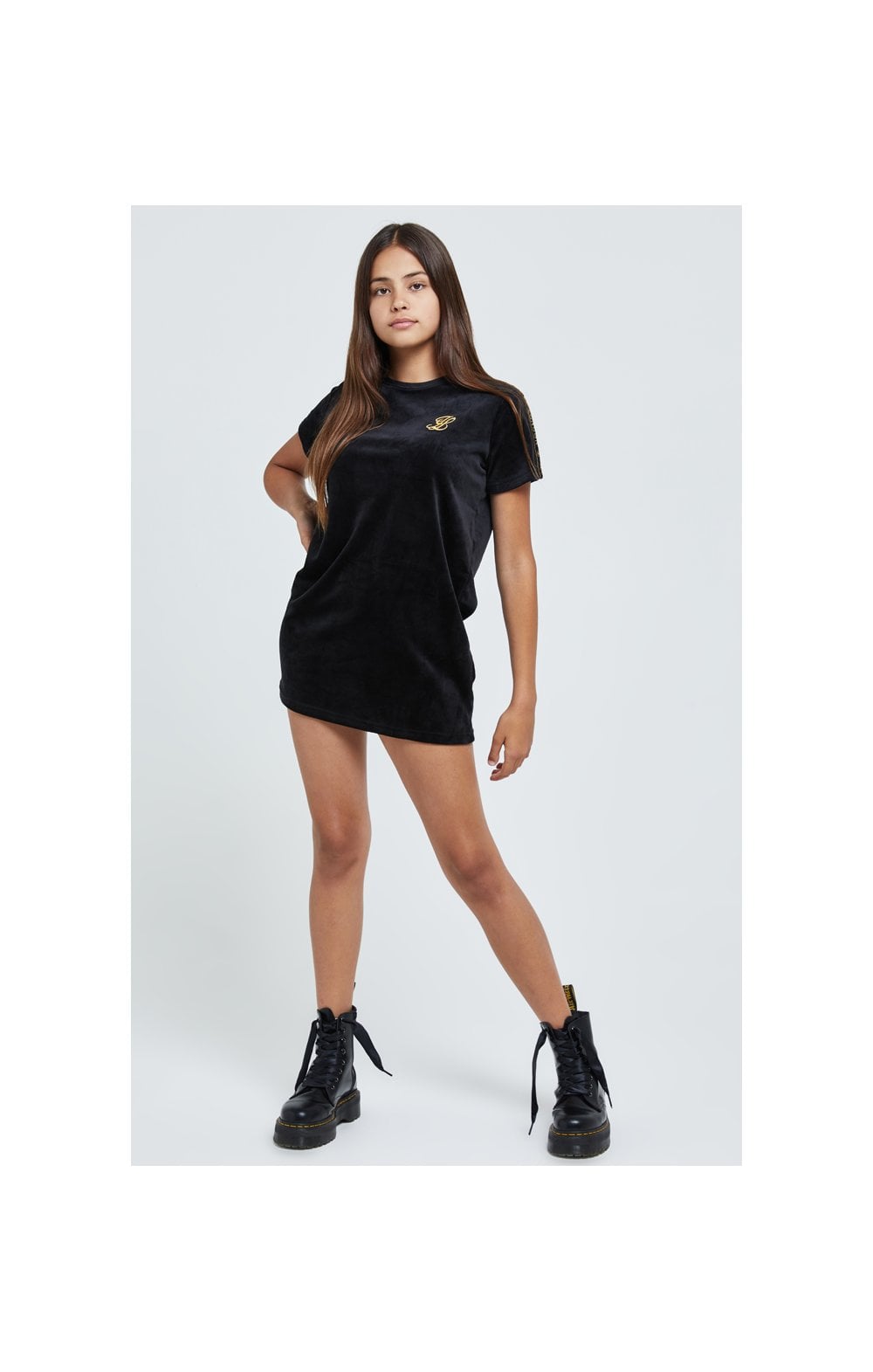 Load image into Gallery viewer, Illusive London Velour Tape Dress - Black (3)