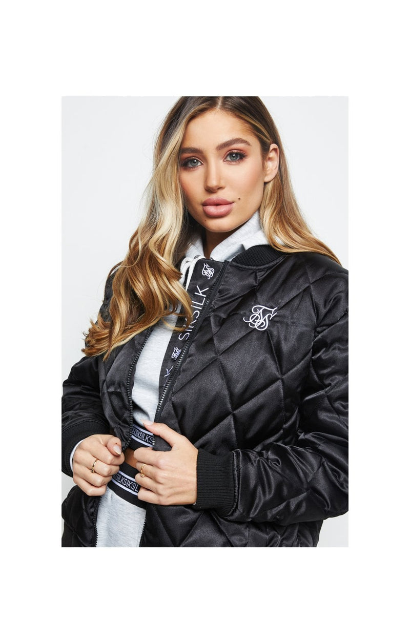 SikSilk Satin Bomber Jacket - Black