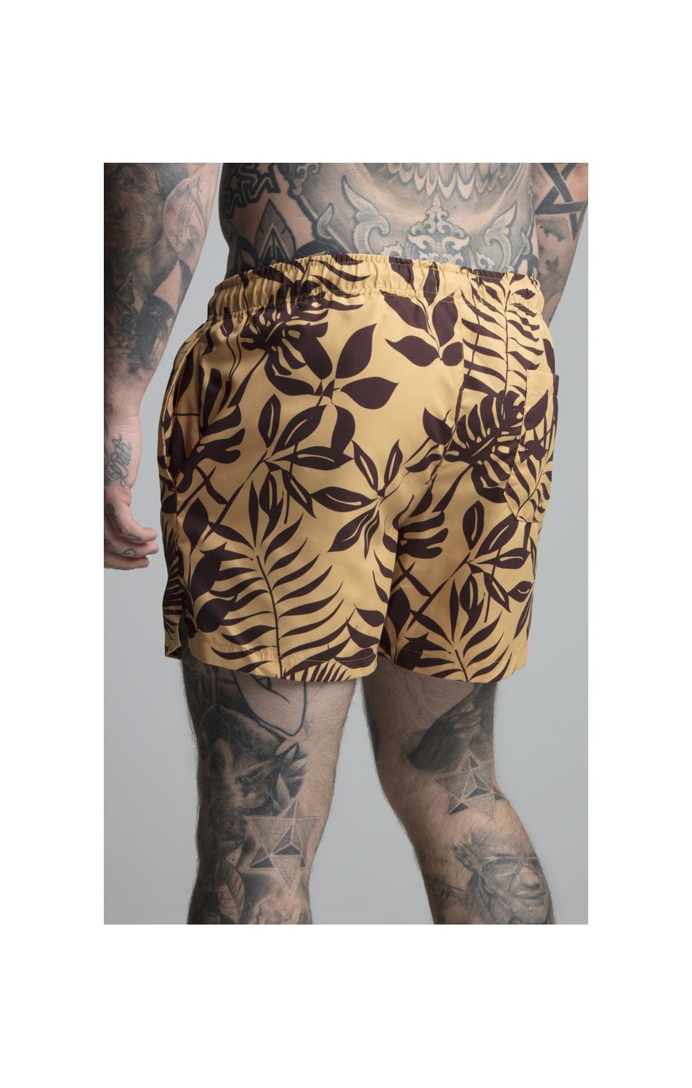 SikSilk Leaf Print Swim Shorts - Yellow & Brown (4)