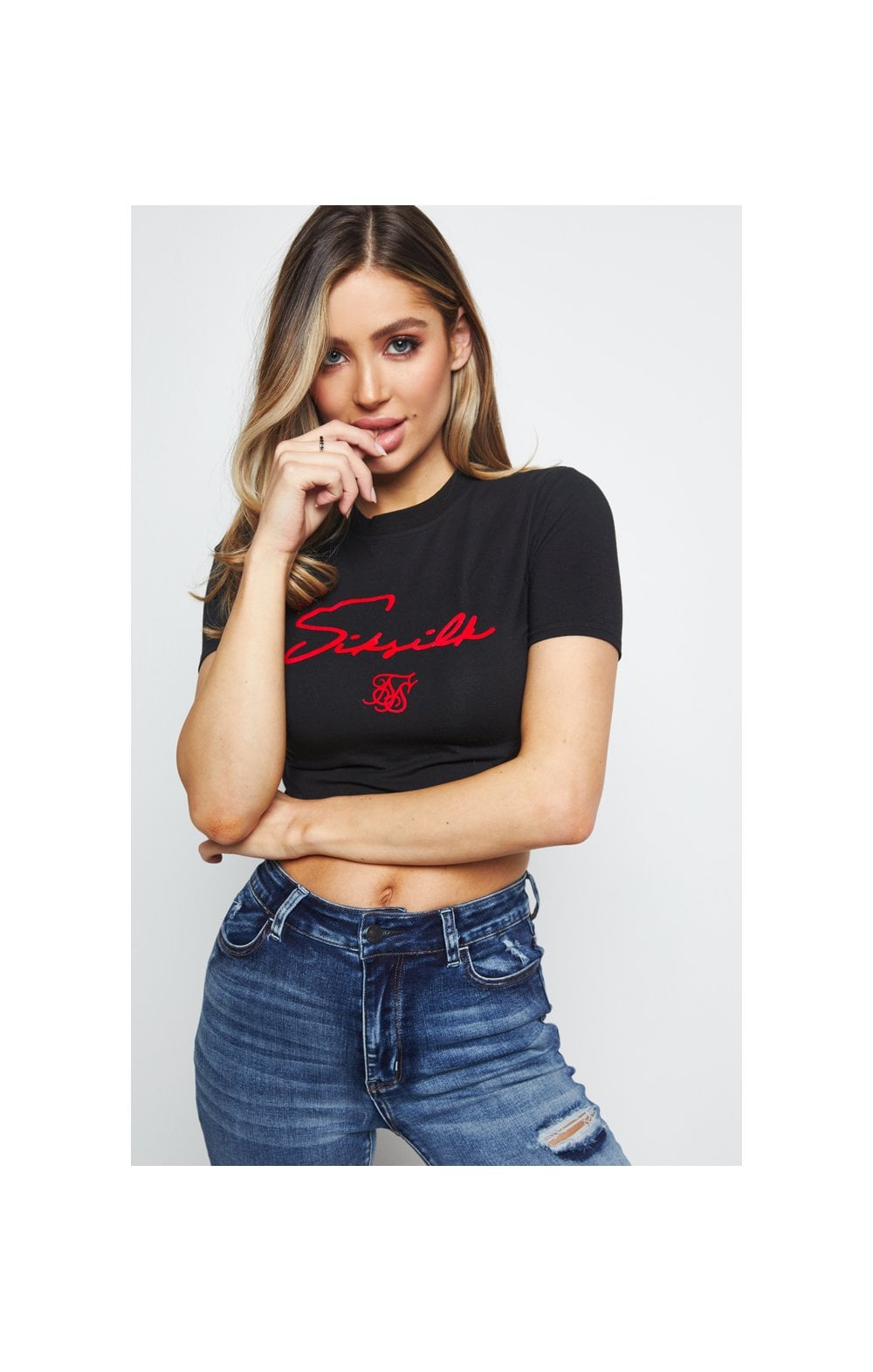 SikSilk Flock Crop Tee - Black (2)