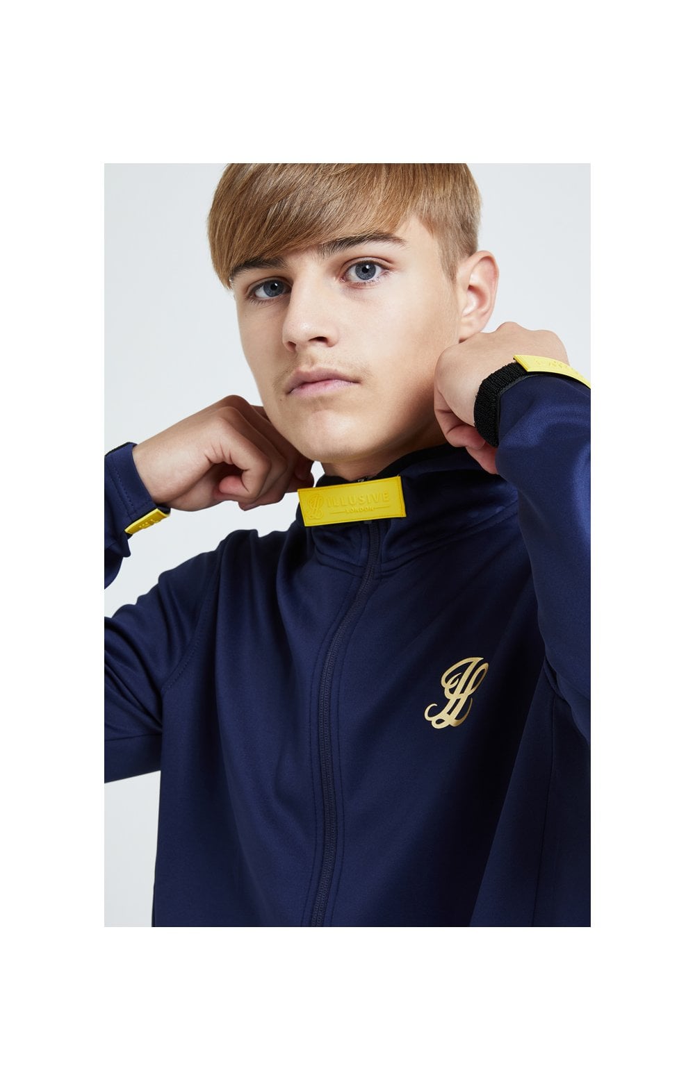 Illusive London Zip Through Hoodie - Navy Gold & Yellow