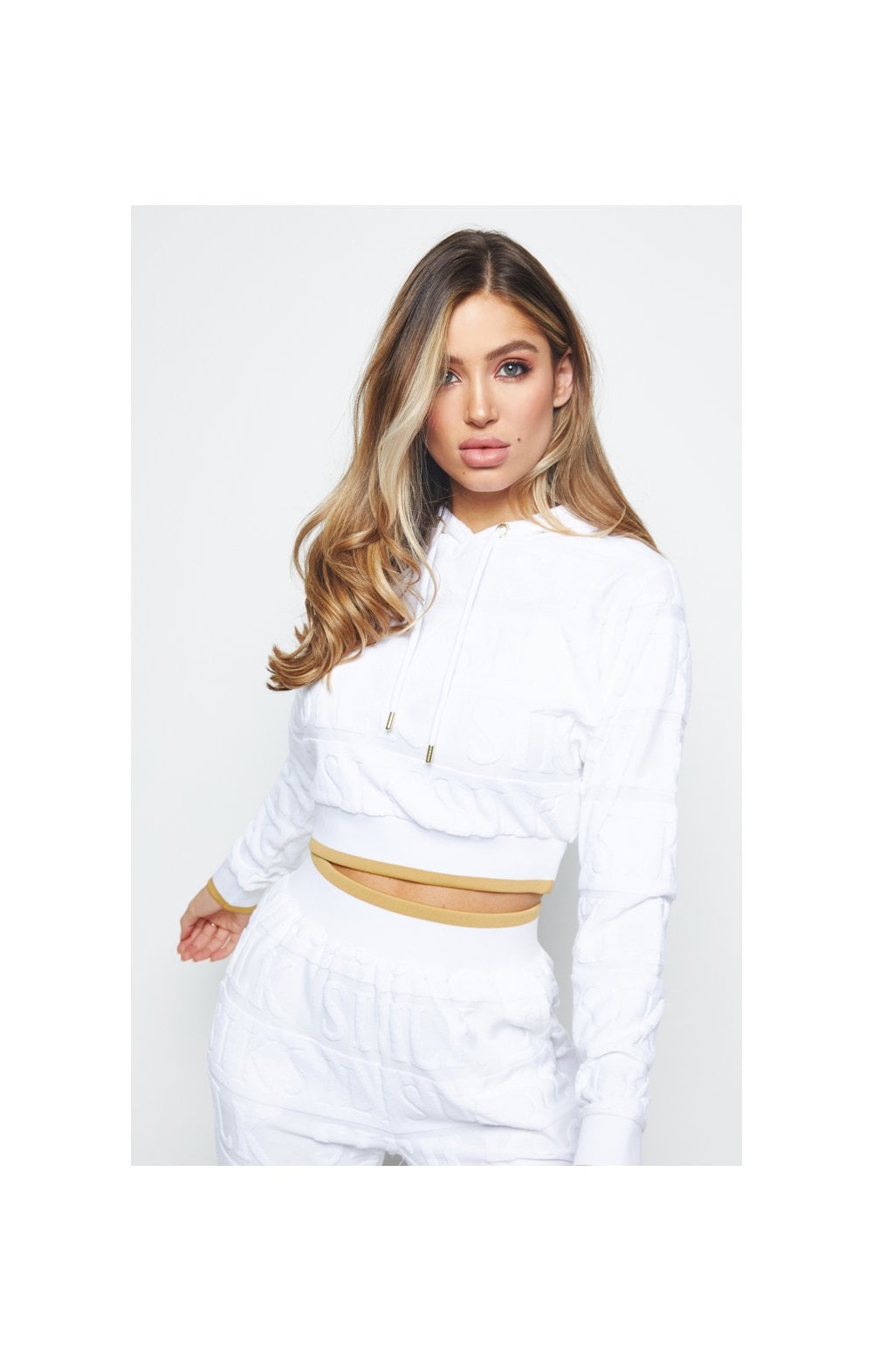 Buzo Hoodie Crop Top SikSilk Inverse Cropped Hoodie White SikSilk NZ