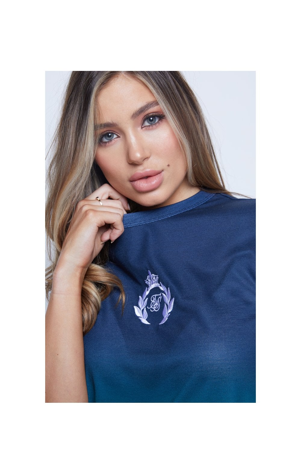 SikSilk Fade Embroidered T-Shirt Dress - Navy & Teal (1)