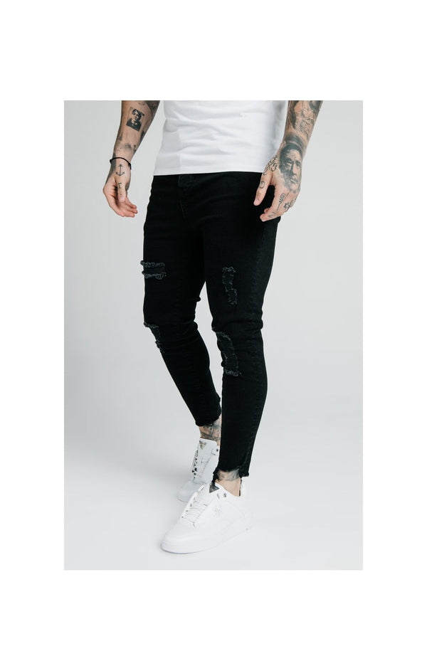 SikSilk Cropped Raw Hem Jeans - Black