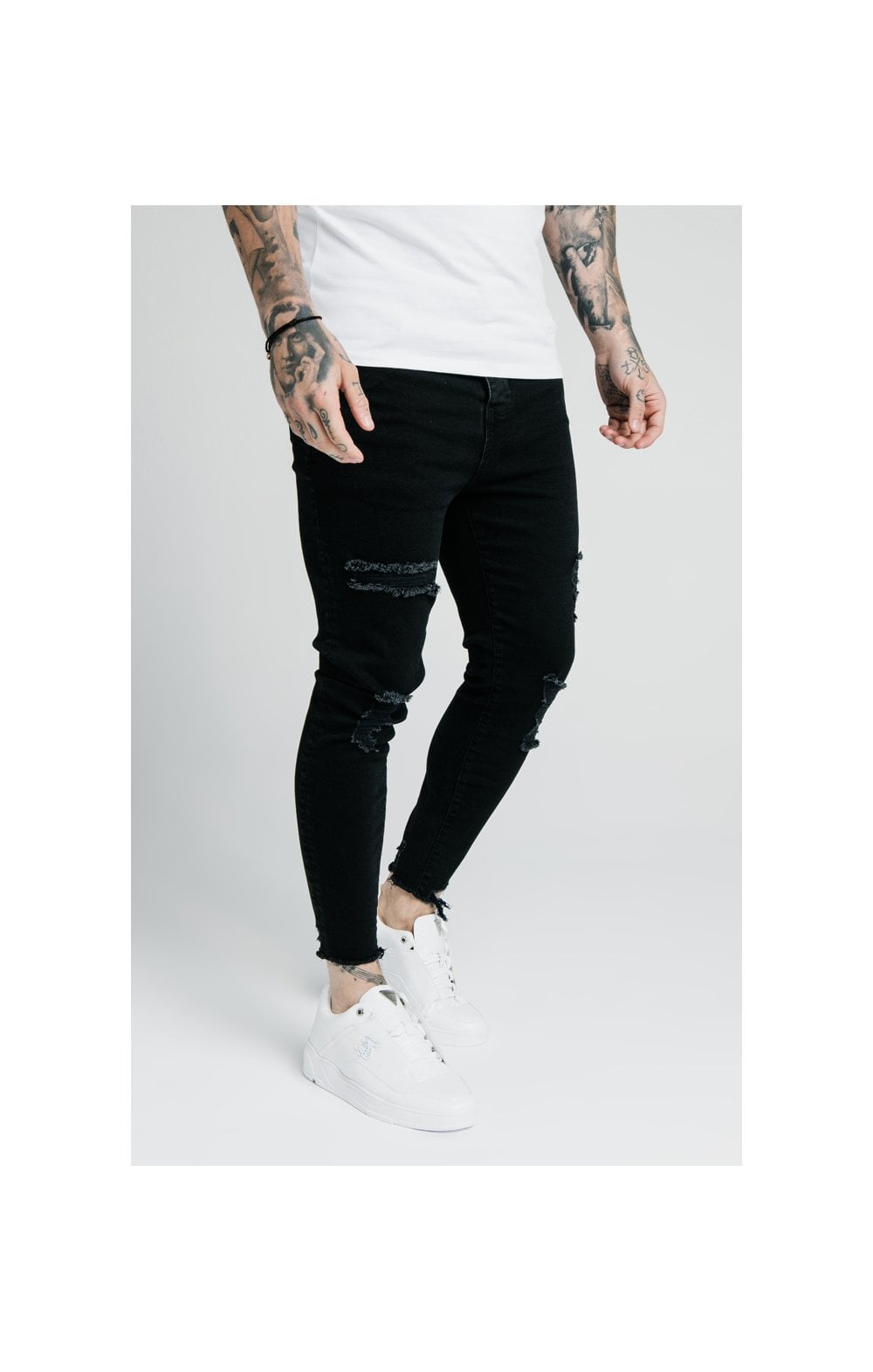 SikSilk Cropped Raw Hem Jeans - Black (1)