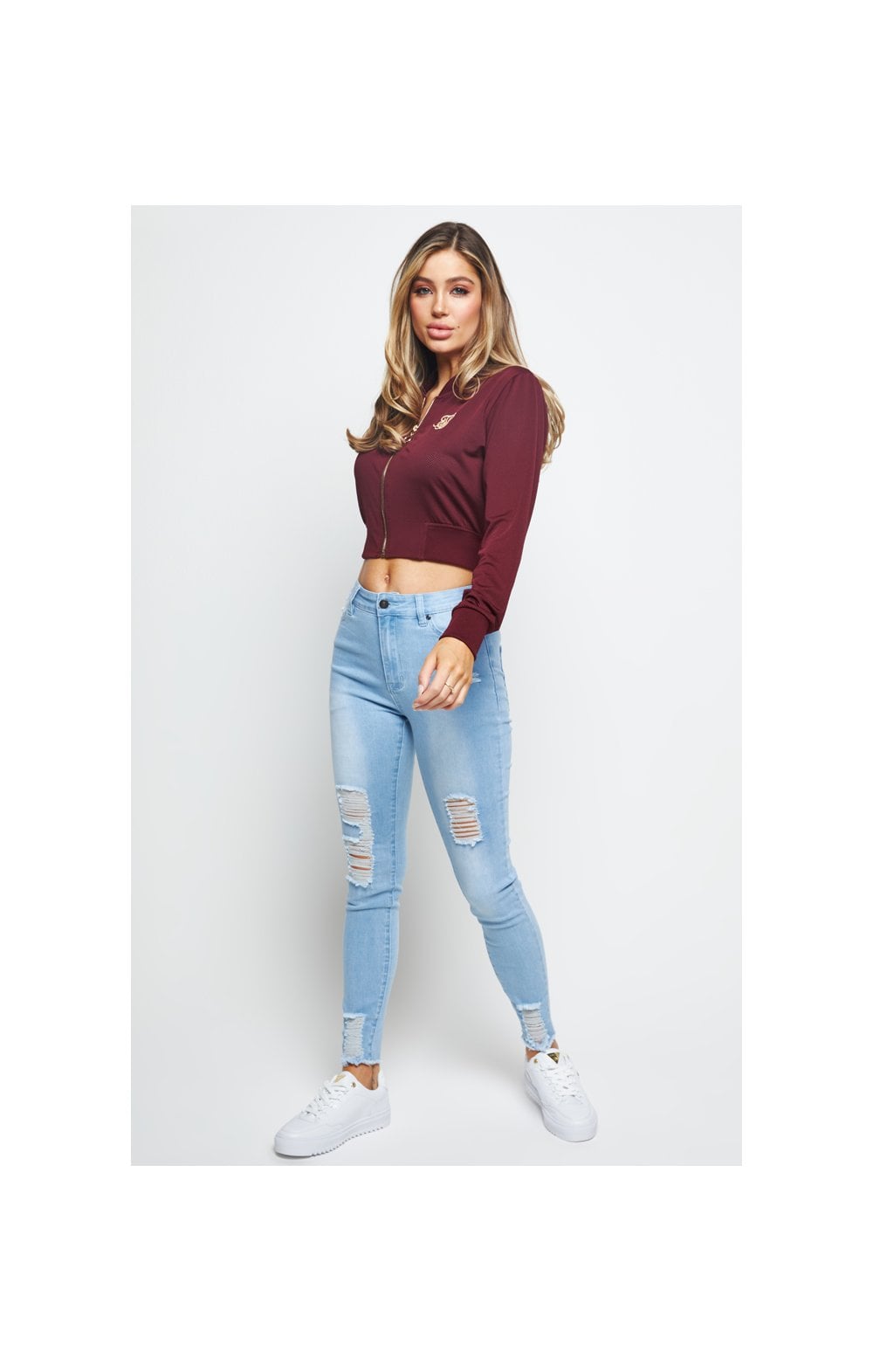 SikSilk Mesh Cropped Bomber - Burgundy (2)