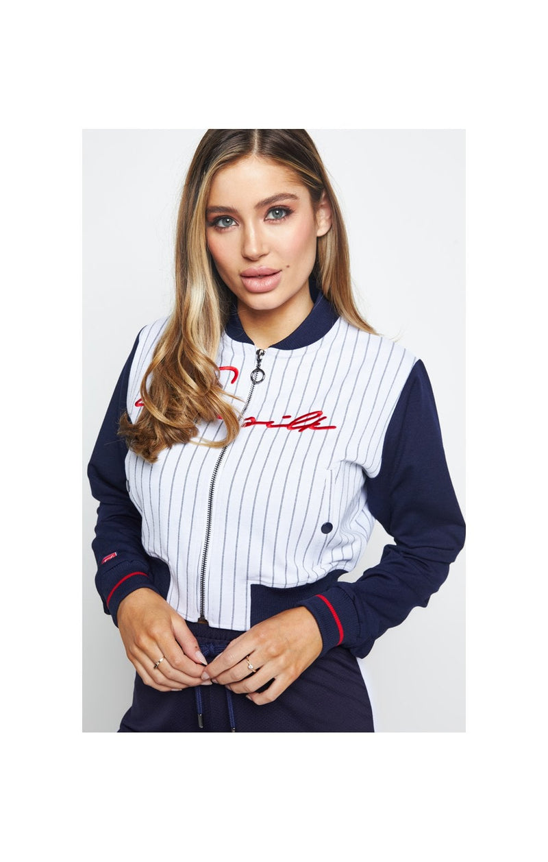 SikSilk Retro Sport Cropped Bomber - White & Black