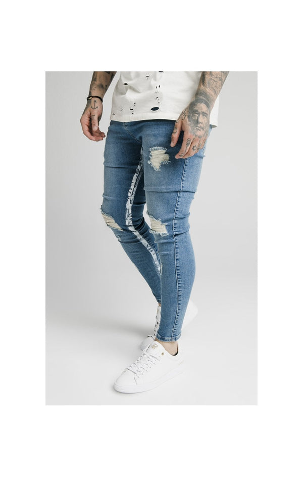 SikSilk Skinny Distressed Paint Stripe Jeans - Midstone & White