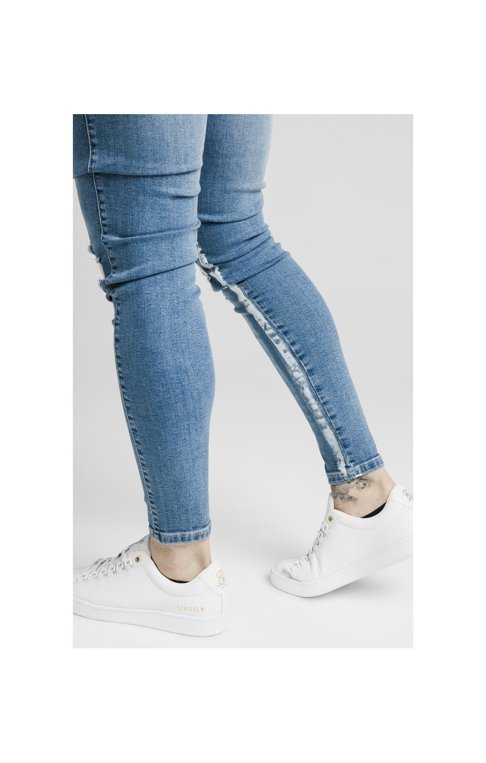 SikSilk Skinny Distressed Paint Stripe Jeans - Midstone & White (1)