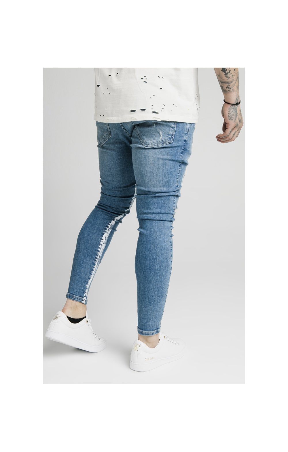 SikSilk Skinny Distressed Paint Stripe Jeans - Midstone & White (2)