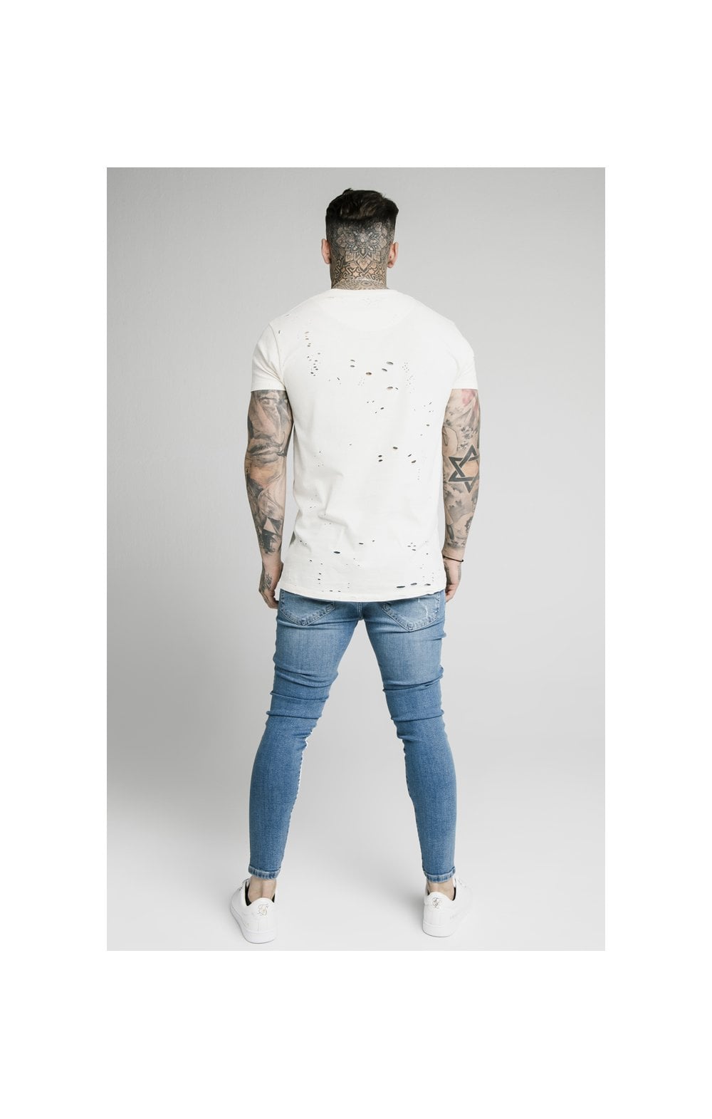 SikSilk Skinny Distressed Paint Stripe Jeans - Midstone & White (5)