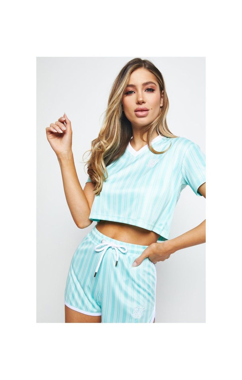 SikSilk Stripe Print Crop Tee - Aqua