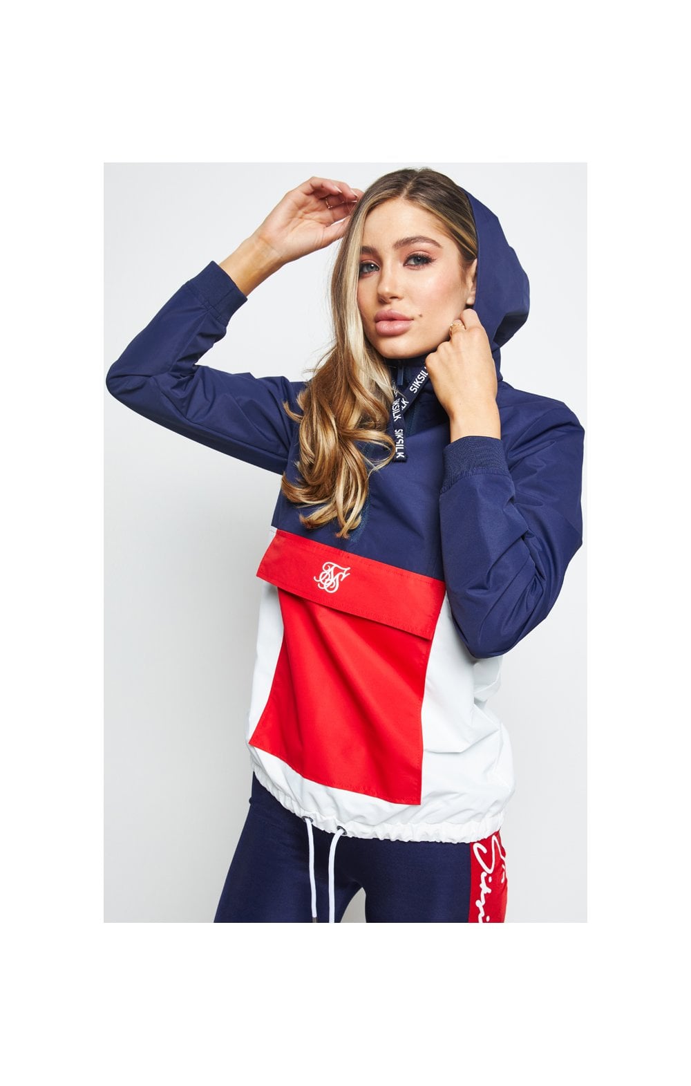 Load image into Gallery viewer, SikSilk Overhead Windbreaker - Navy,Red &amp; White