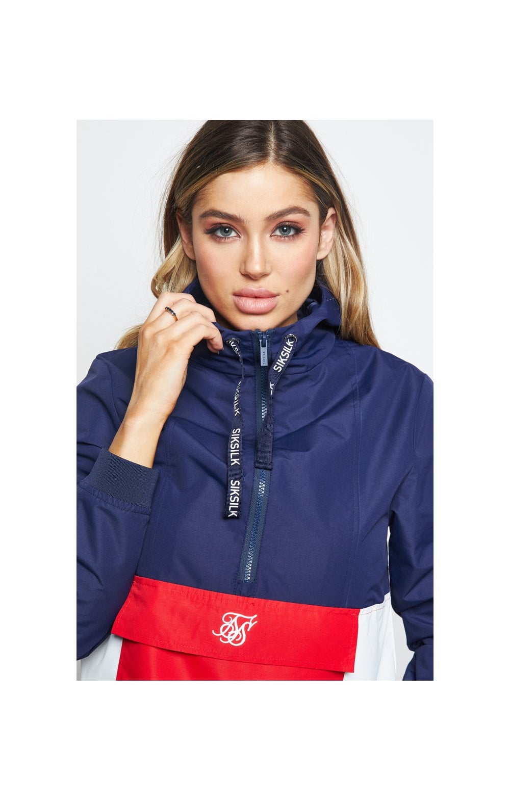 Load image into Gallery viewer, SikSilk Overhead Windbreaker - Navy,Red &amp; White (1)