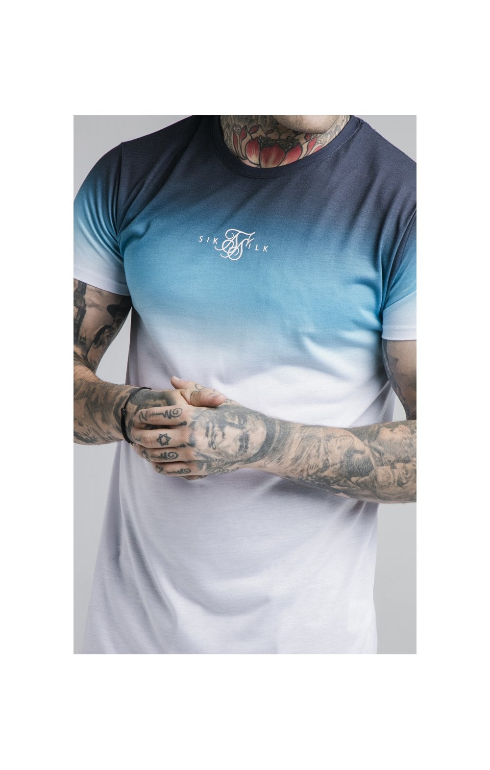 Load image into Gallery viewer, SikSilk S/S High Fade Tee - Navy Neon Teal Fade (1)