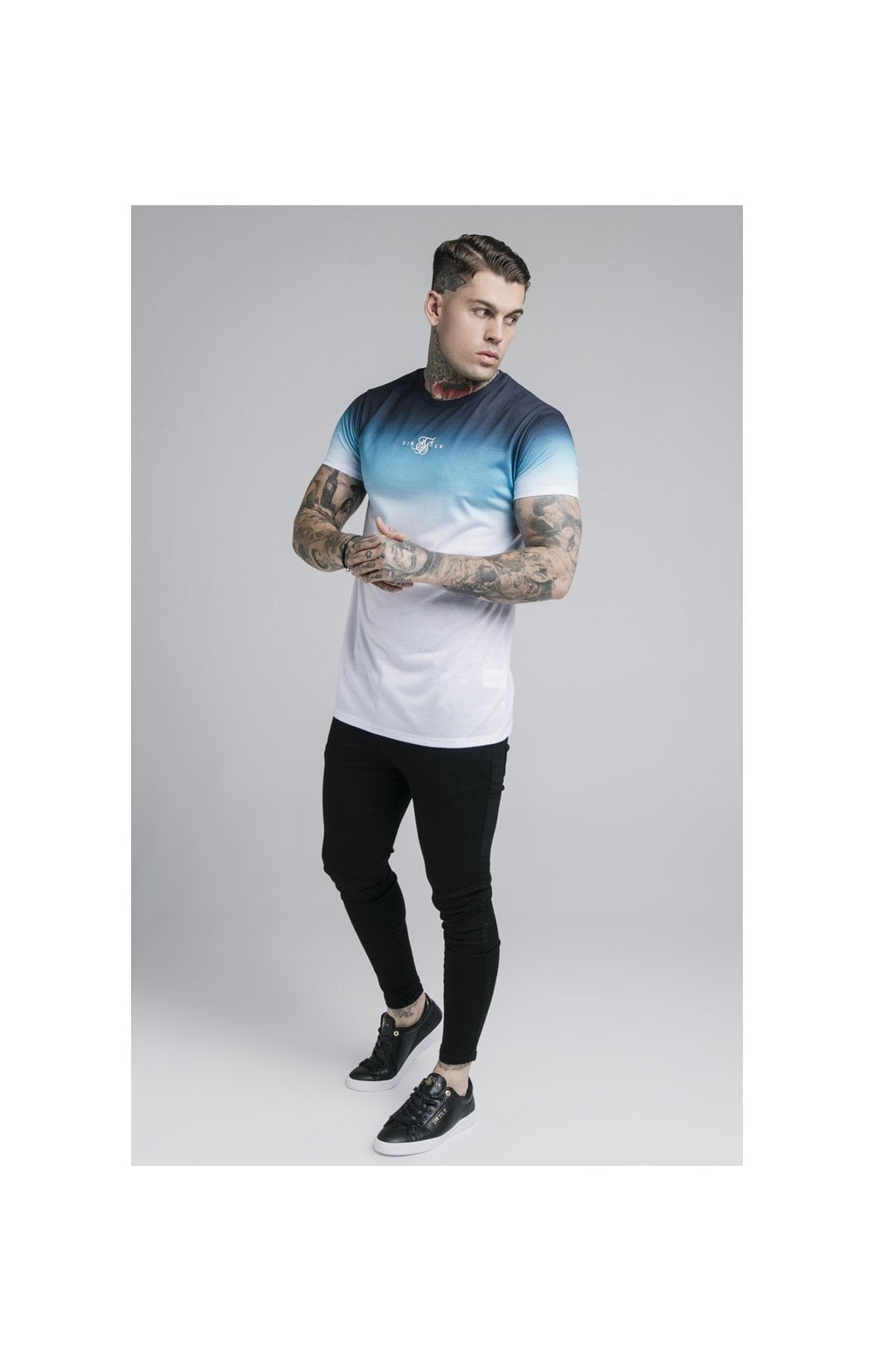 Load image into Gallery viewer, SikSilk S/S High Fade Tee - Navy Neon Teal Fade (4)