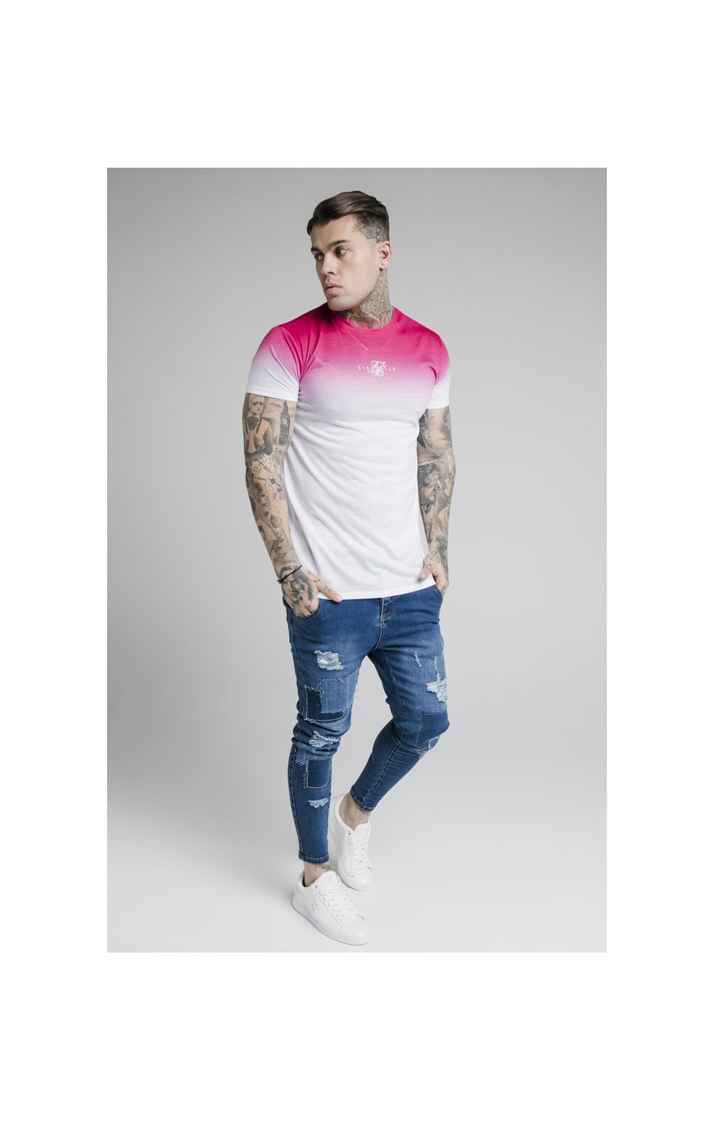 Load image into Gallery viewer, SikSilk High Fade Tee - Pink &amp; White (4)