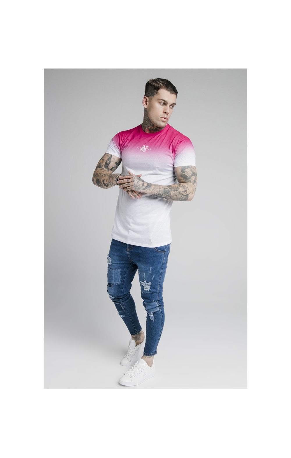 Load image into Gallery viewer, SikSilk High Fade Tee - Pink &amp; White (5)