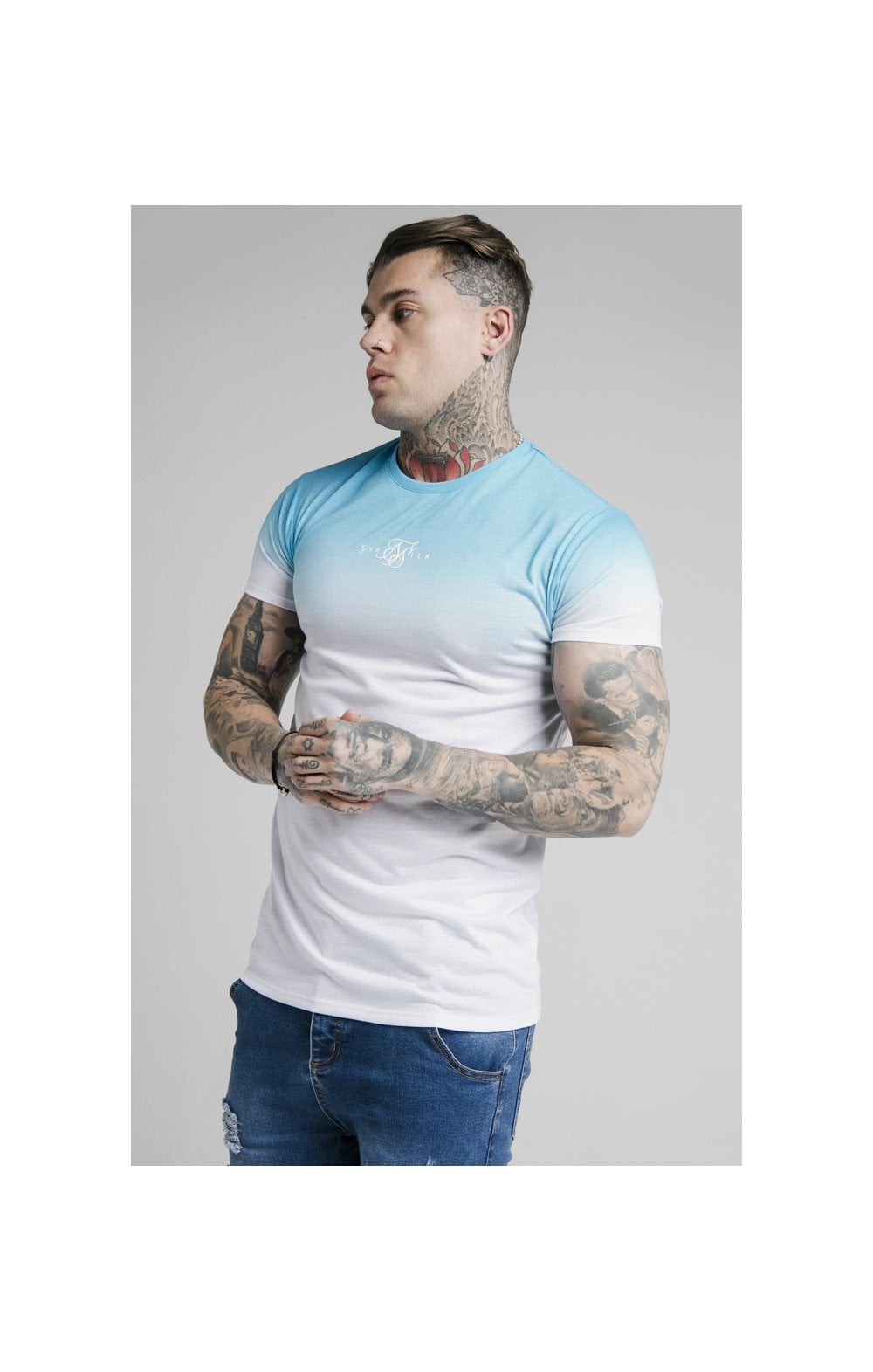 SikSilk High Fade Tee - Teal & White