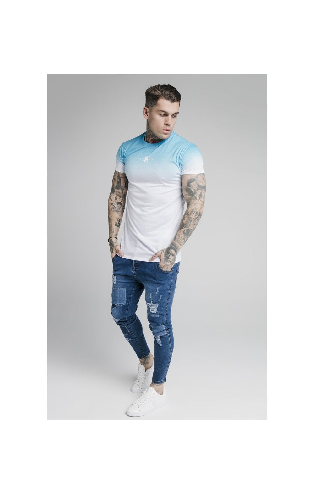 SikSilk High Fade Tee - Teal & White (3)