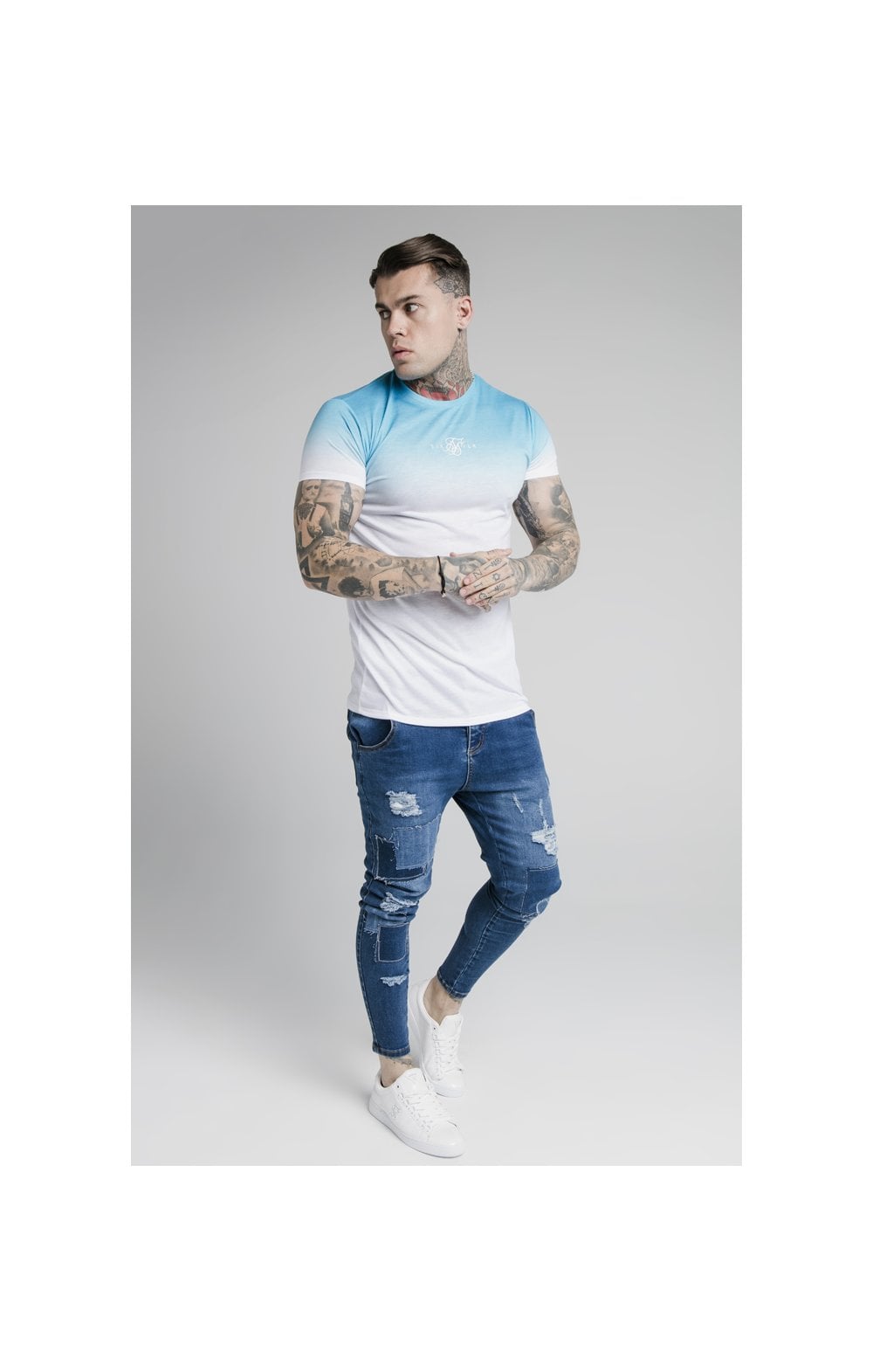 SikSilk High Fade Tee - Teal & White (4)