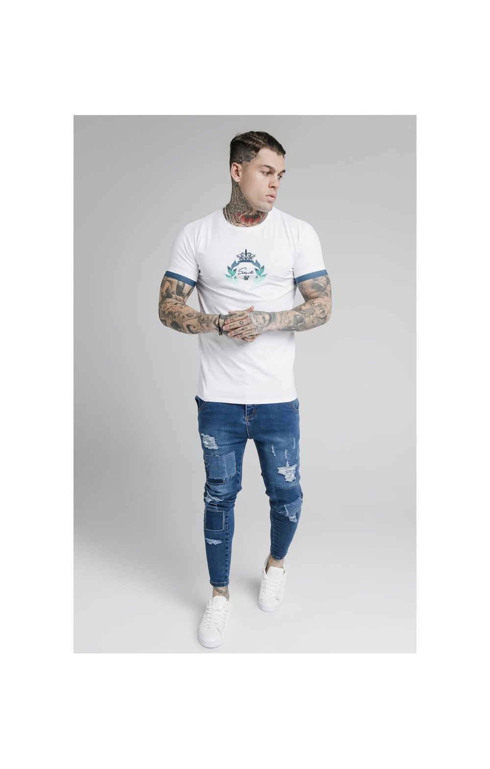 Load image into Gallery viewer, SikSilk S/S Fade Prestige Gym Tee - White &amp; Pacific Fade (3)