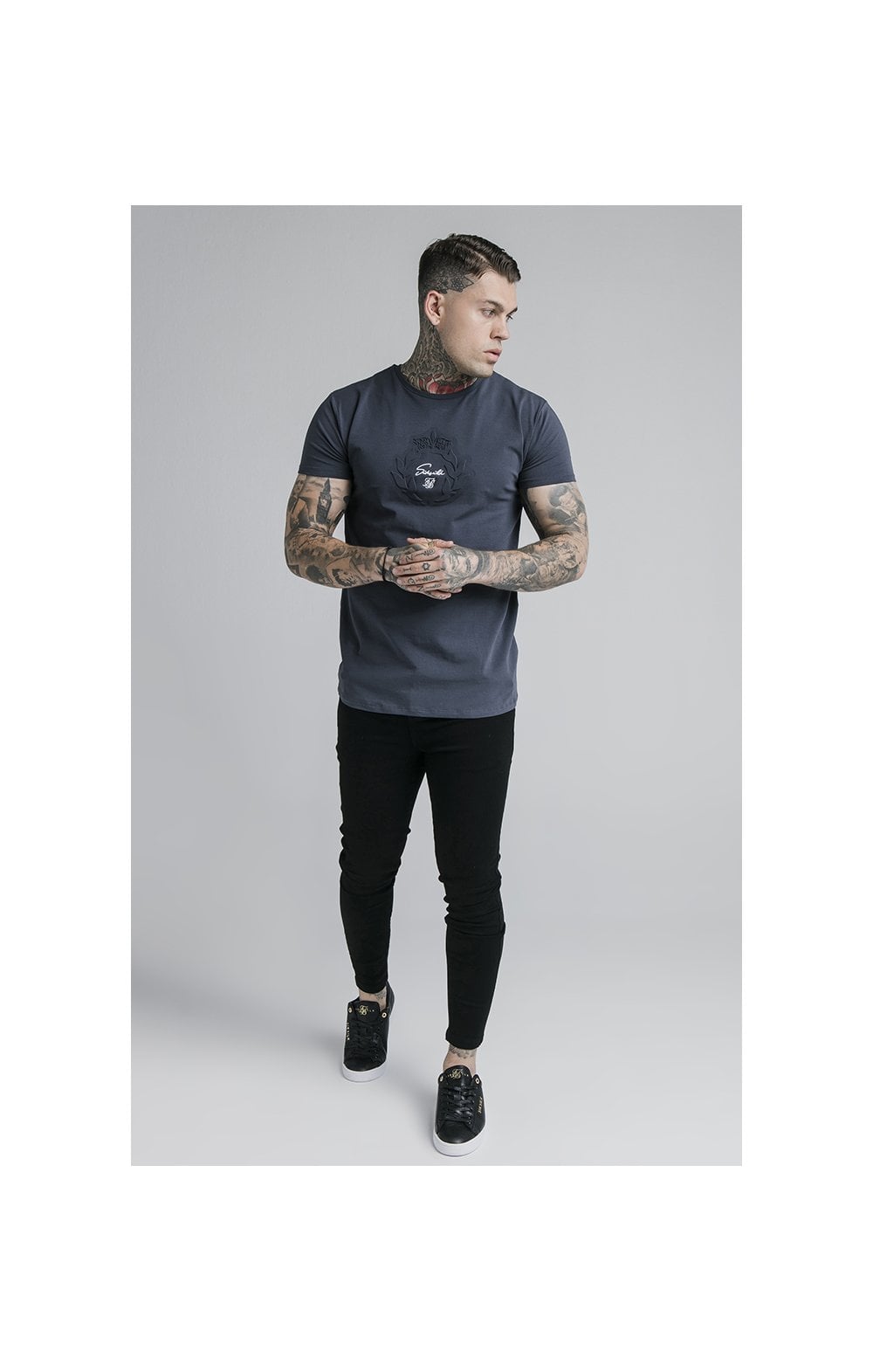 SikSilk S/S Embossed Prestige Gym Tee - Navy (1)