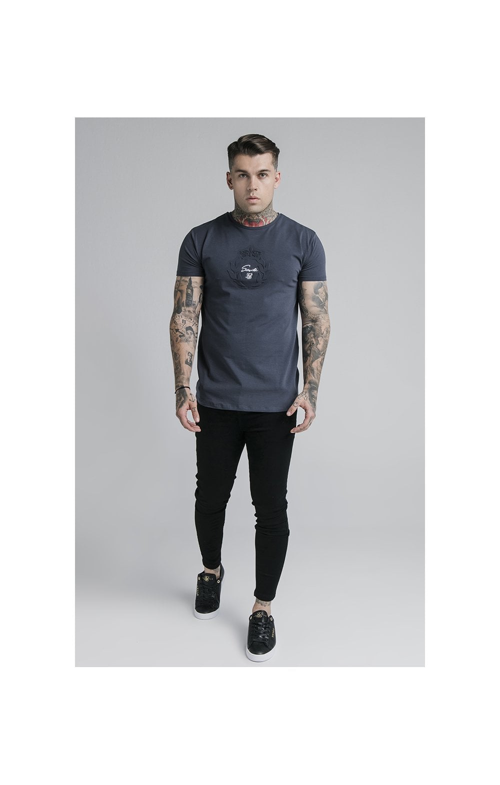 SikSilk S/S Embossed Prestige Gym Tee - Navy (2)