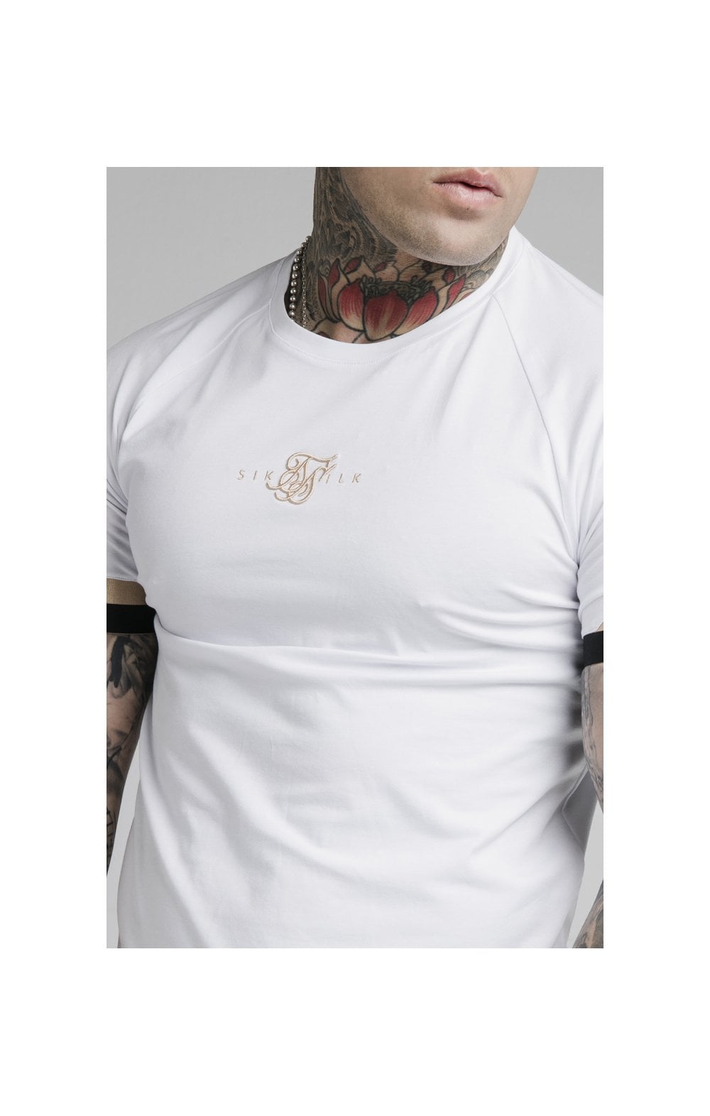Load image into Gallery viewer, SikSilk Dual Cuff Tech Tee - White &amp; Gold (1)