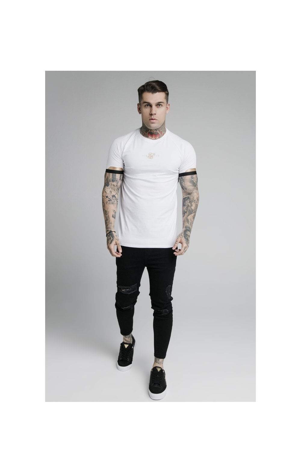 Load image into Gallery viewer, SikSilk Dual Cuff Tech Tee - White &amp; Gold (4)
