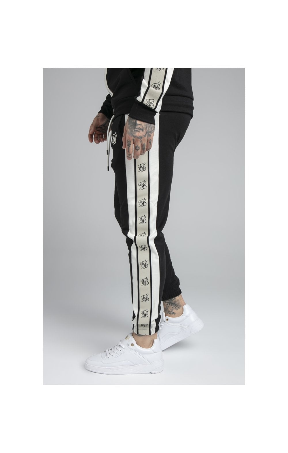 SikSilk Premium Tape Track Pant - Jet Black & Off White (1)