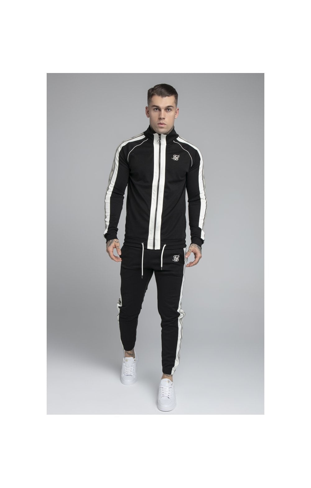 SikSilk Premium Tape Track Pant - Jet Black & Off White (3)