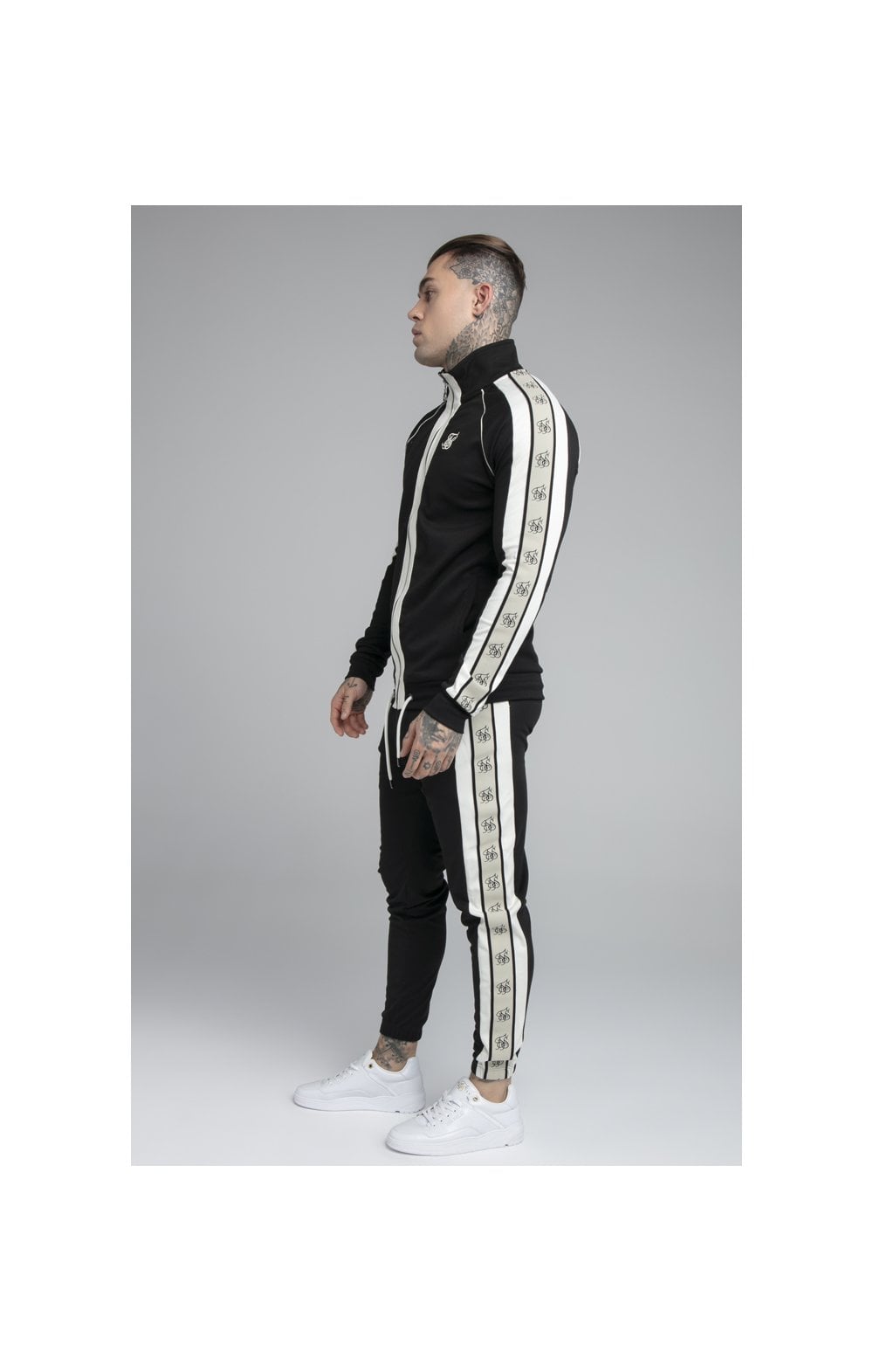 SikSilk Premium Tape Track Pant - Jet Black & Off White (4)